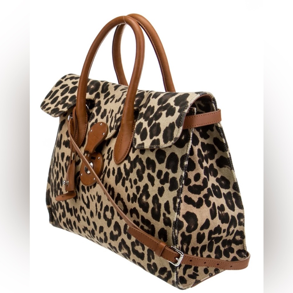 Ralph Lauren Collectors Ricky Bag. Leopard, Canvas Tote with Brown Leather Trim. - Picture 7 of 7